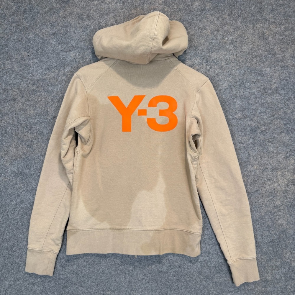 Y3 Logo Hoodie‎ Sweatshirt Adult Small French Terry Trace Khaki *stain